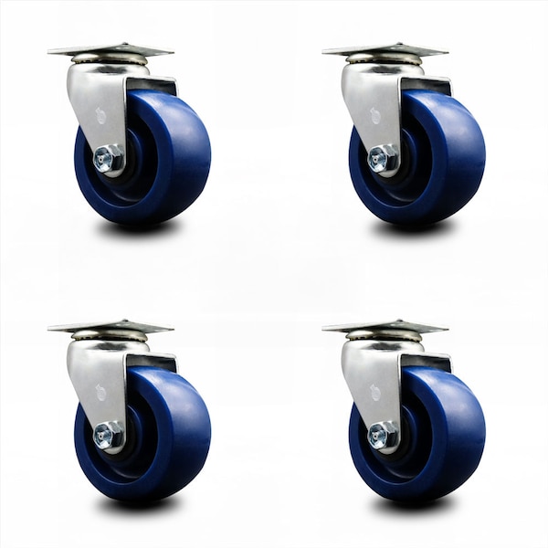 4 Inch Solid Polyurethane Wheel Swivel Caster Set with Ball Bearings SCC